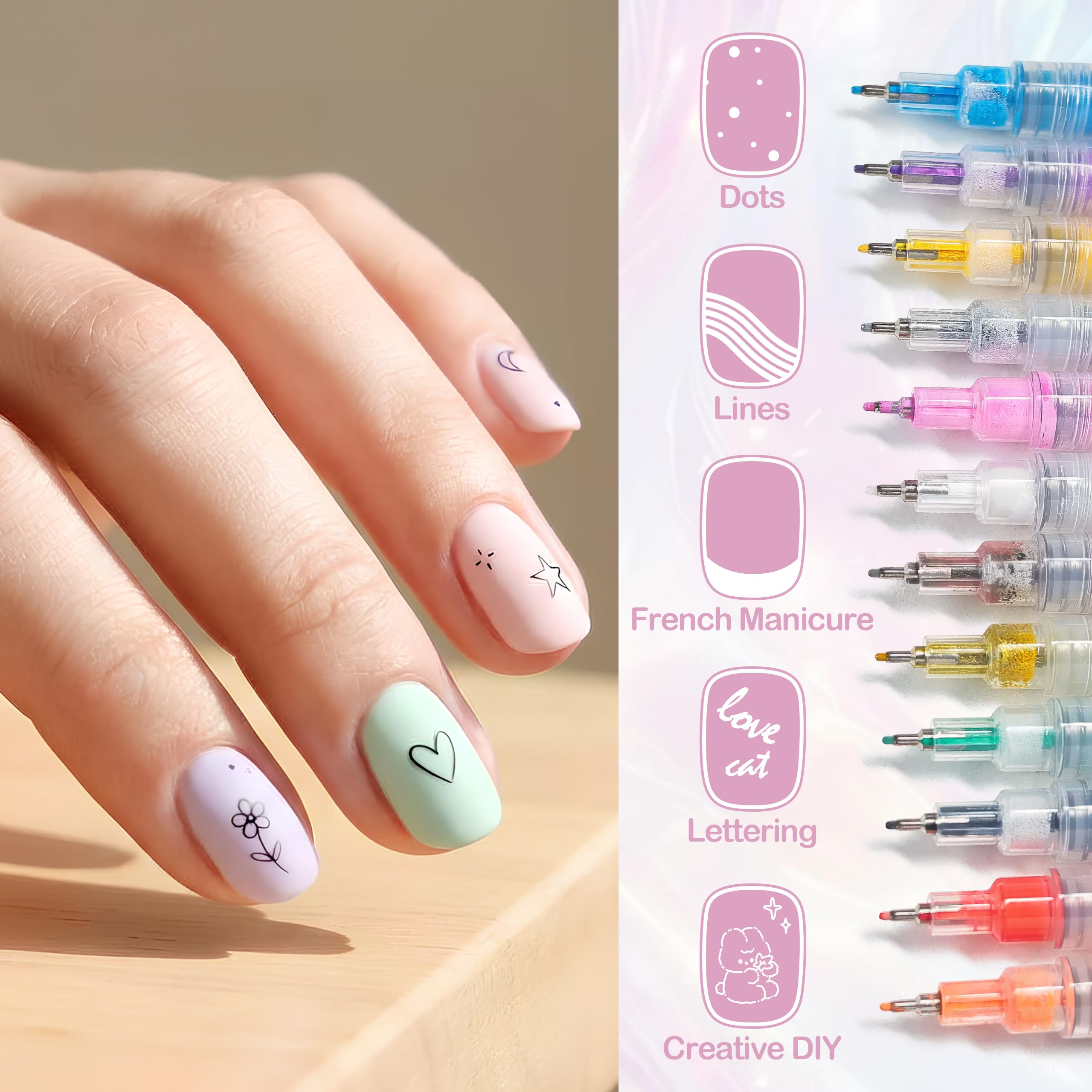 Cocobeen 12 Colors Nail Art Pens Set | 0.5mm Quick-Dry Nail Markers for DIY Design