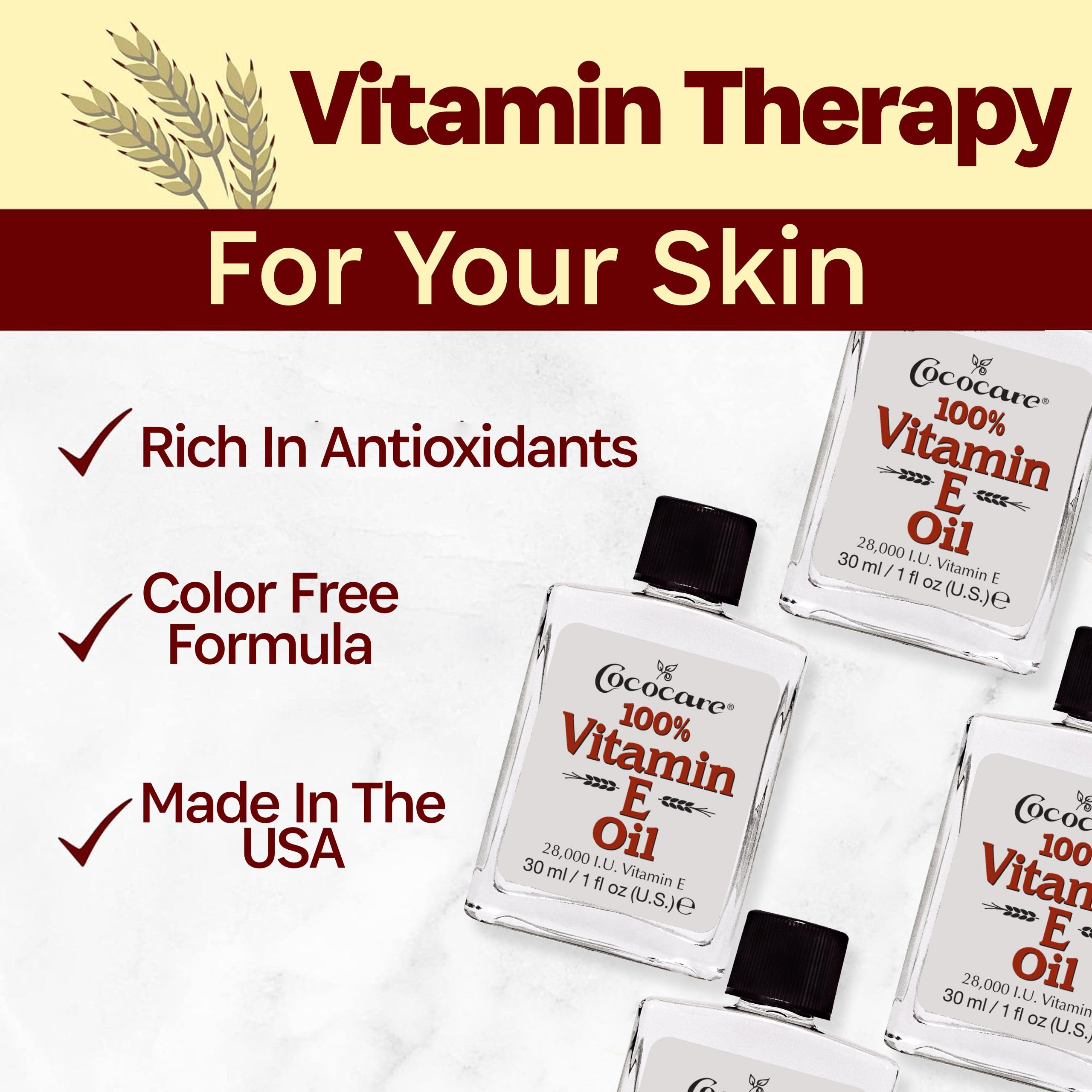 COCOCARE 100% Vitamin E Oil – Deep Moisture for Dry Skin, 28,000 I.U, 1 oz, 4 Pack