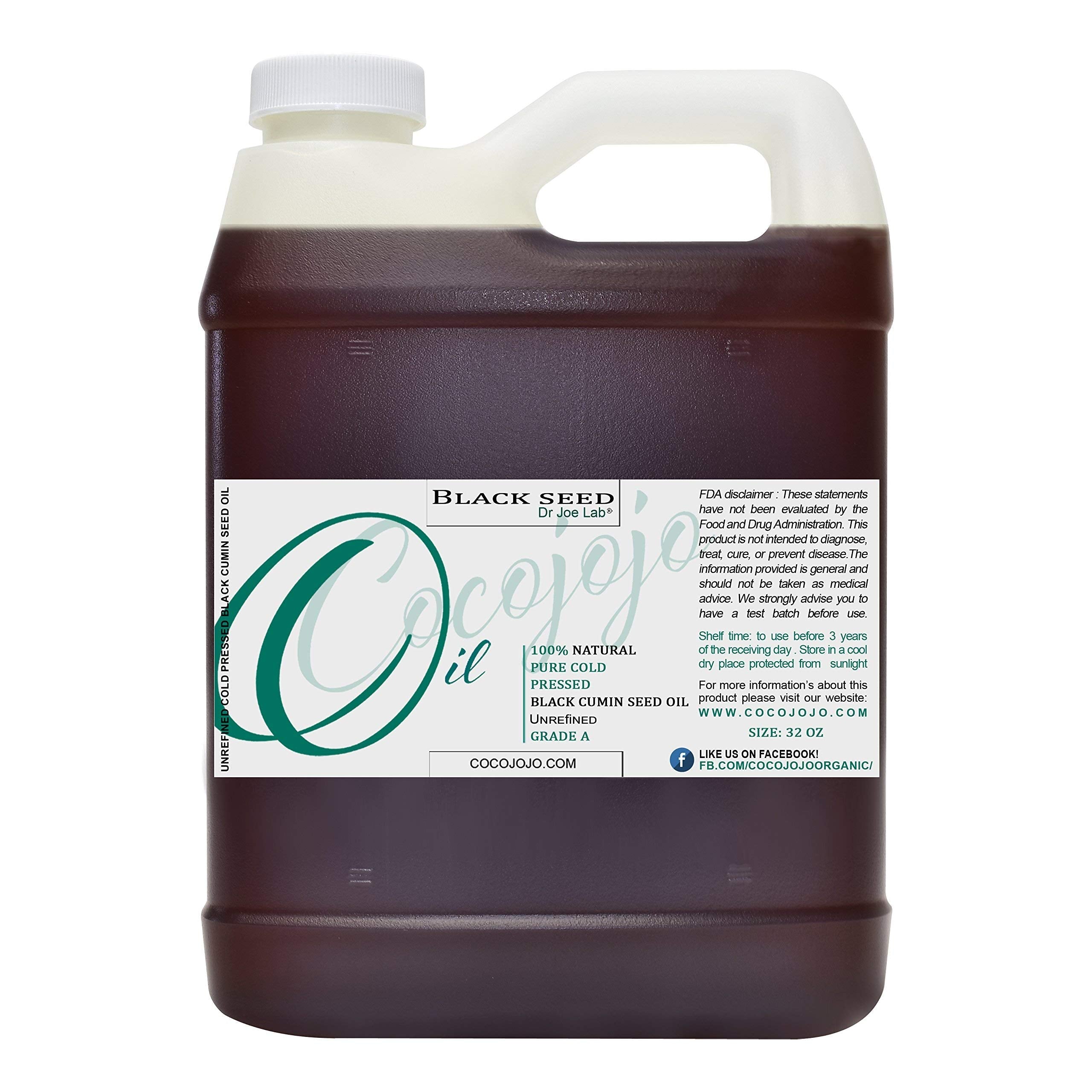 Cocojojo 32 oz Black Cumin Oil – Cold-Pressed Egyptian Kalonji for Hair, Skin & More