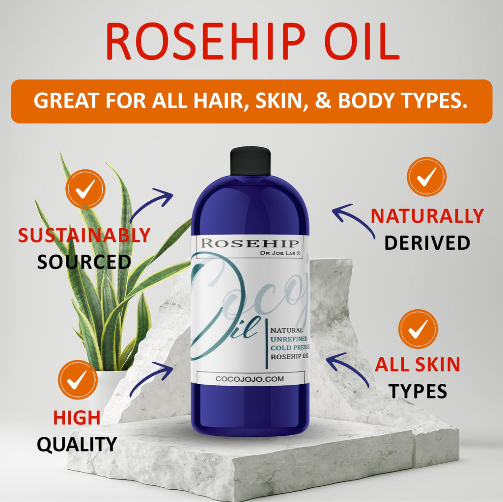 cocojojo Rosehip Oil - 100% Pure Cold-Pressed Unrefined Seed Oil (32 oz) for Skin & Hair