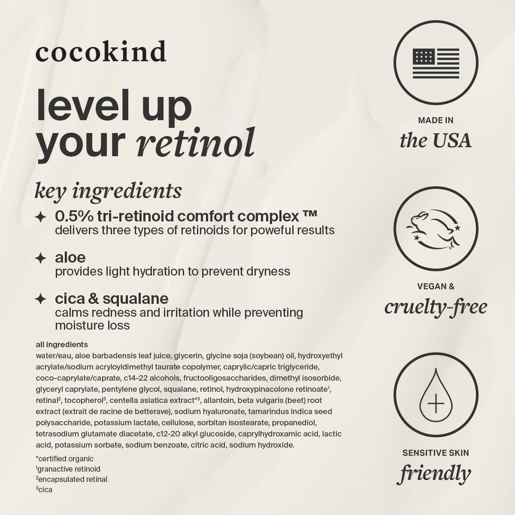 Cocokind Advanced Retinol Gel 0.5% – Gentle Tri-Retinoid Gel for Sensitive Skin (1 fl oz)