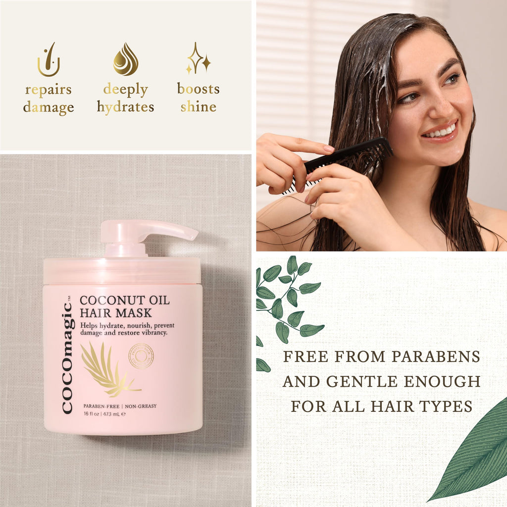 Cocomagic Coconut Oil Hair Mask | Repair Damage, Frizz Control, Shine | Protein-Rich Hydration | Made in USA 16oz (2 Pack)