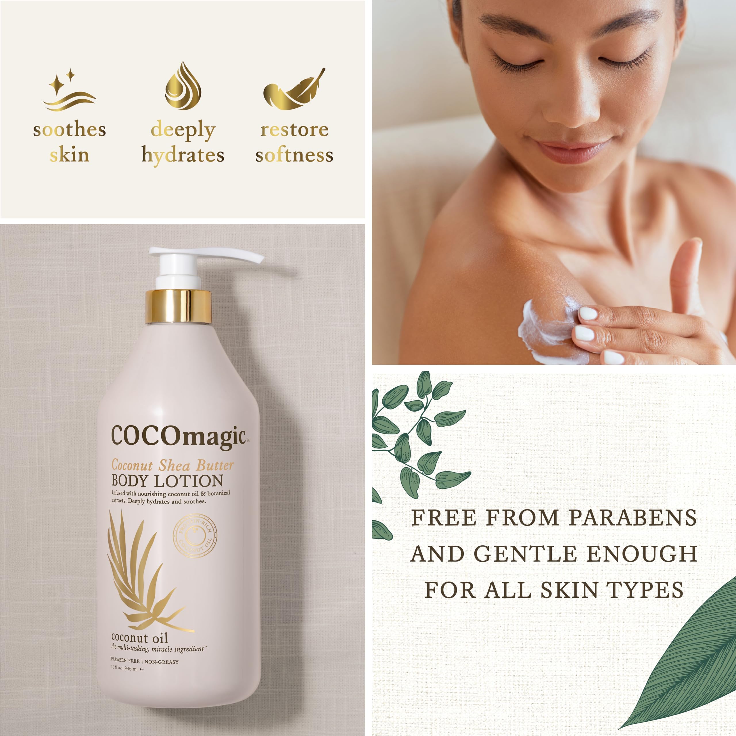 Cocomagic Coconut Shea Butter Body Lotion | Deep Hydration, Non-Greasy Formula (32 oz) | Paraben-Free
