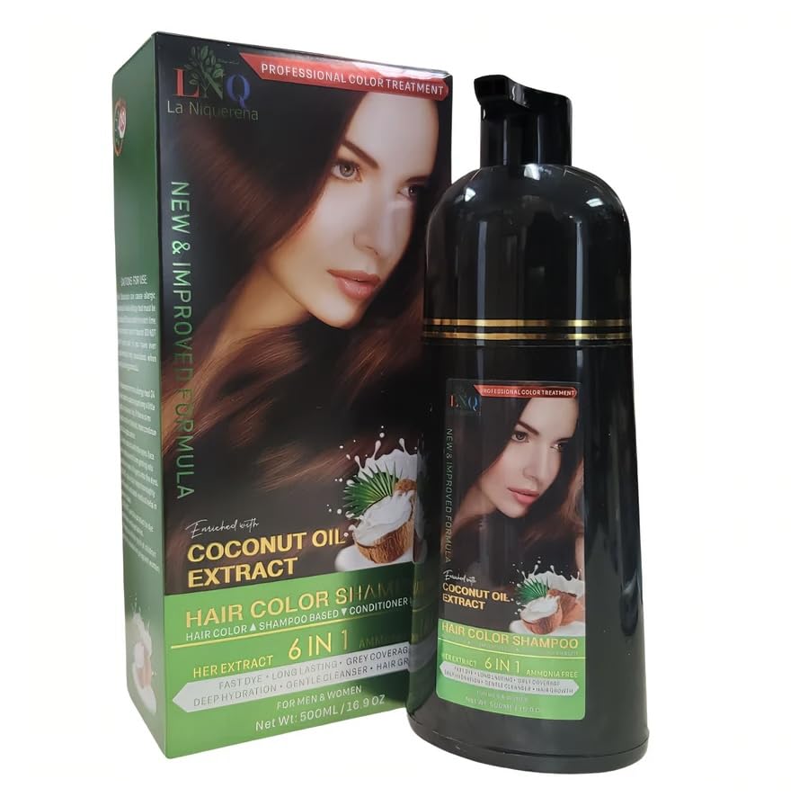 Coconut Oil Color Shampoo – Natural Black, 500 ml | 6-in-1 Ammonia-Free