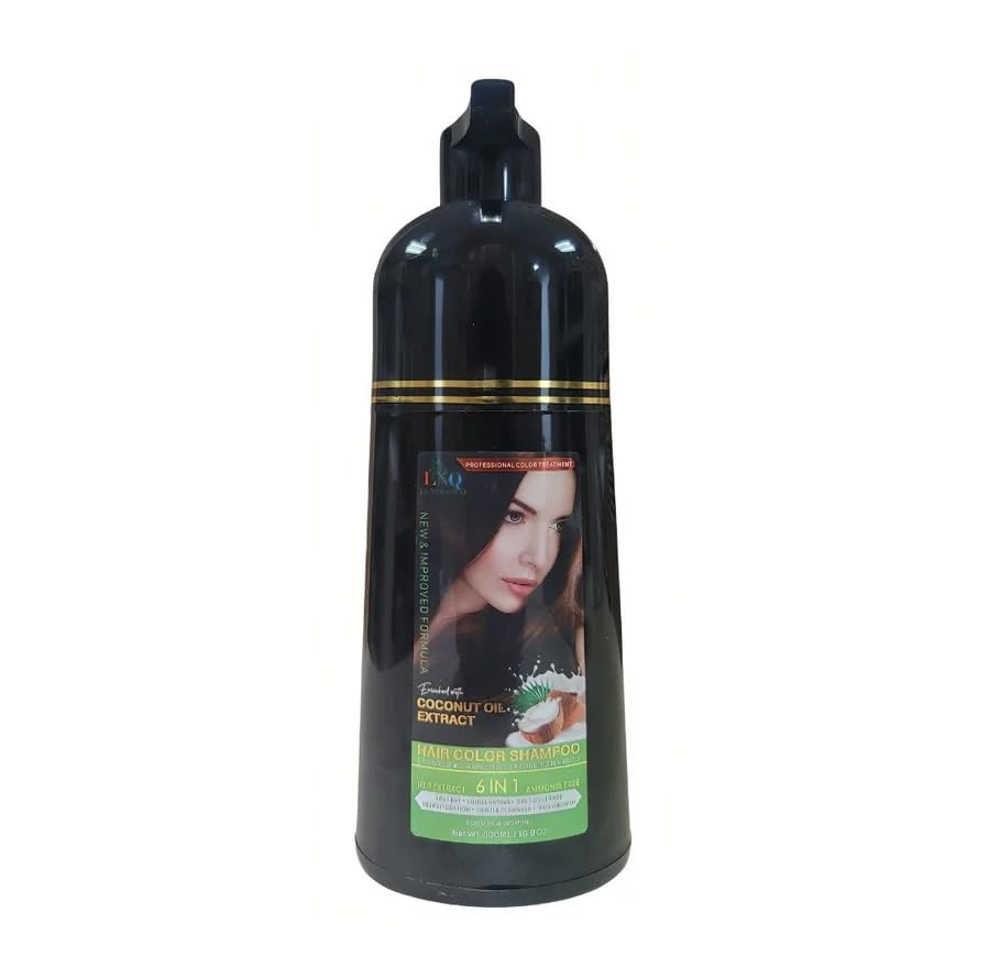 Coconut Oil Color Shampoo – Natural Black, 500 ml | 6-in-1 Ammonia-Free
