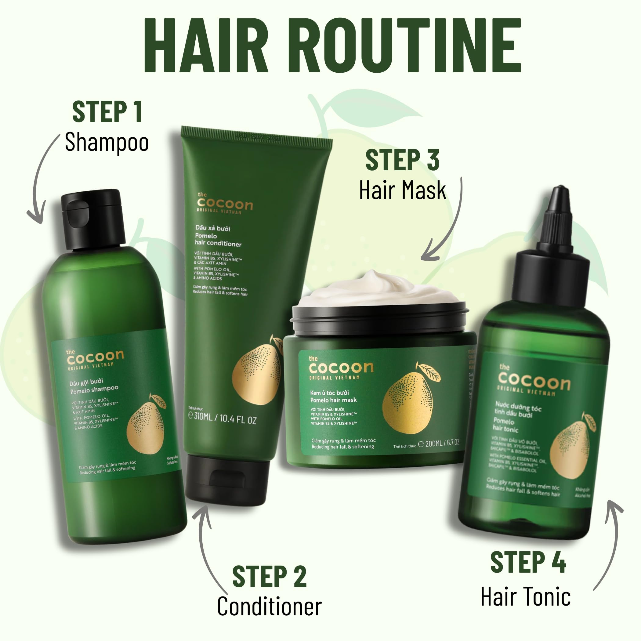 COCOONORIGINAL Pomelo Shampoo & Conditioner Bundle – Sulfate-Free, Vegan Care for Thinning, Damaged, Color-Treated Hair