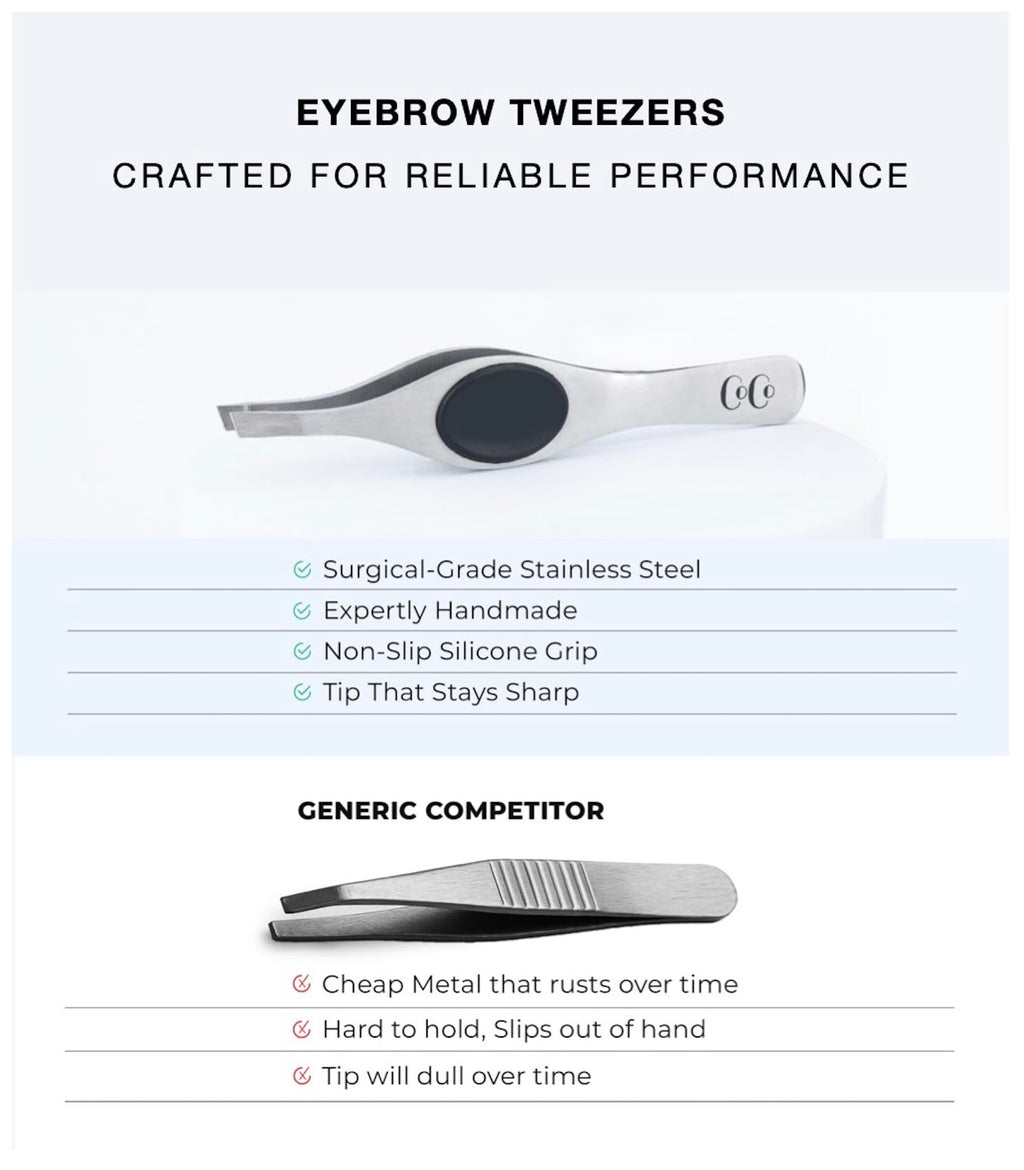 Coco's Closet Professional Slant Tip Tweezers – Eyebrow Shaping, Facial Hair & Splinter Removal