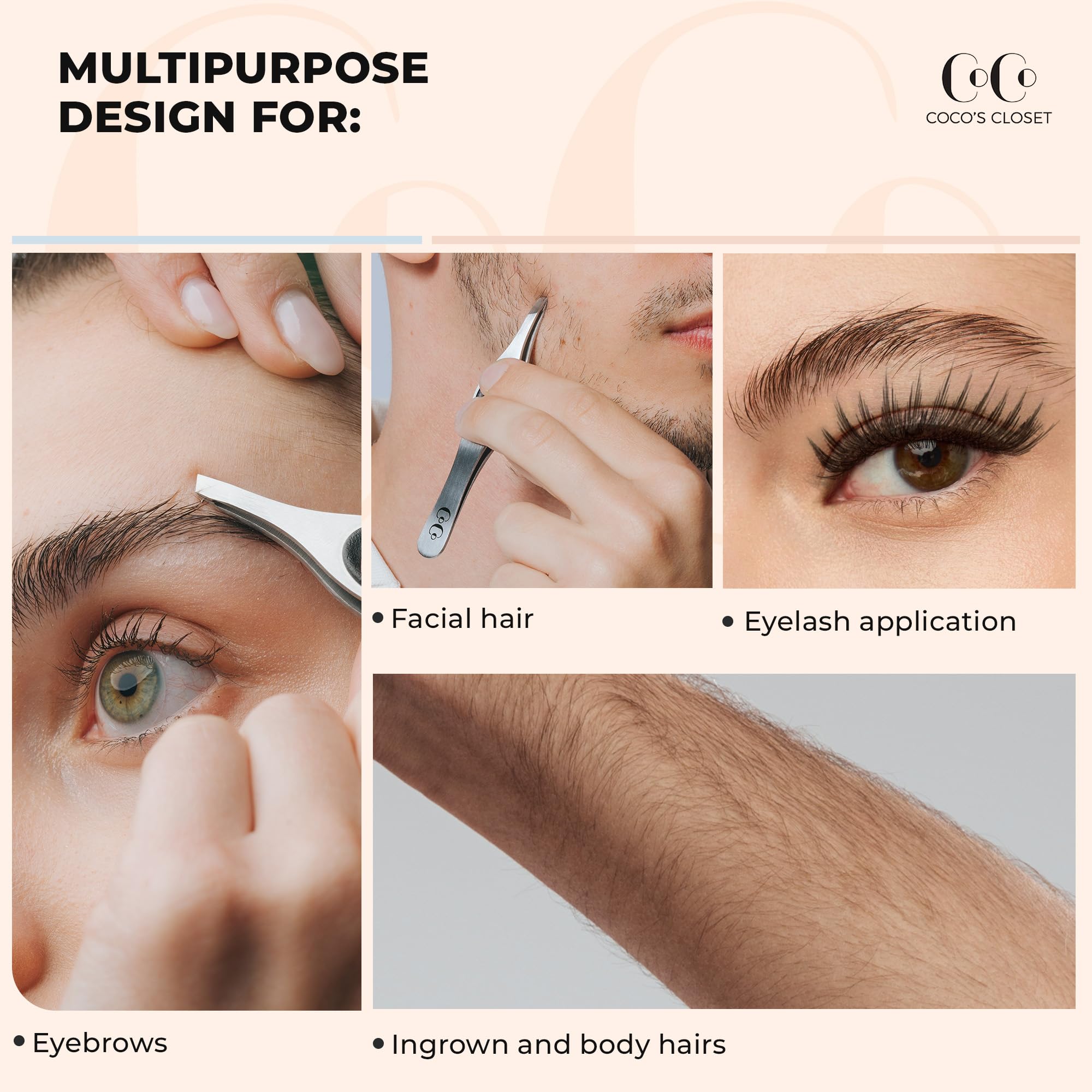 Coco's Closet Professional Tweezers – Slant Tip Precision for Eyebrows, Splinters & More