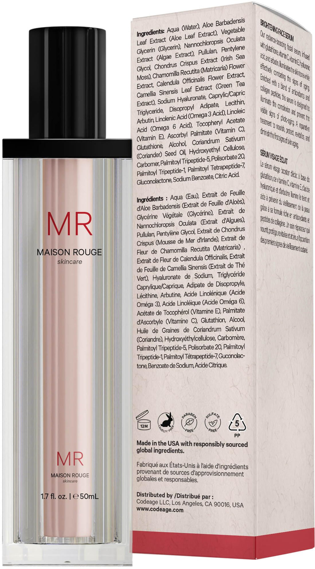 Codeage Maison Rouge Brightening Serum – Glutathione, Vitamin C & Hyaluronic Acid, Refillable