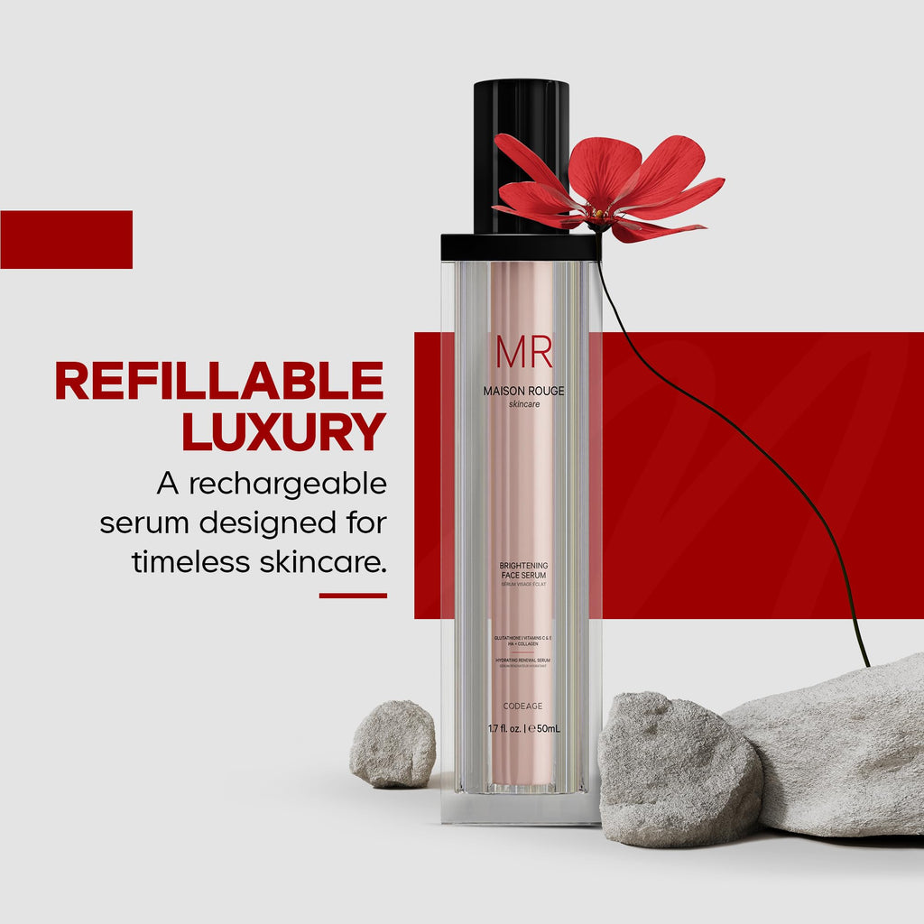 Codeage Maison Rouge Brightening Serum – Glutathione, Vitamin C & Hyaluronic Acid, Refillable