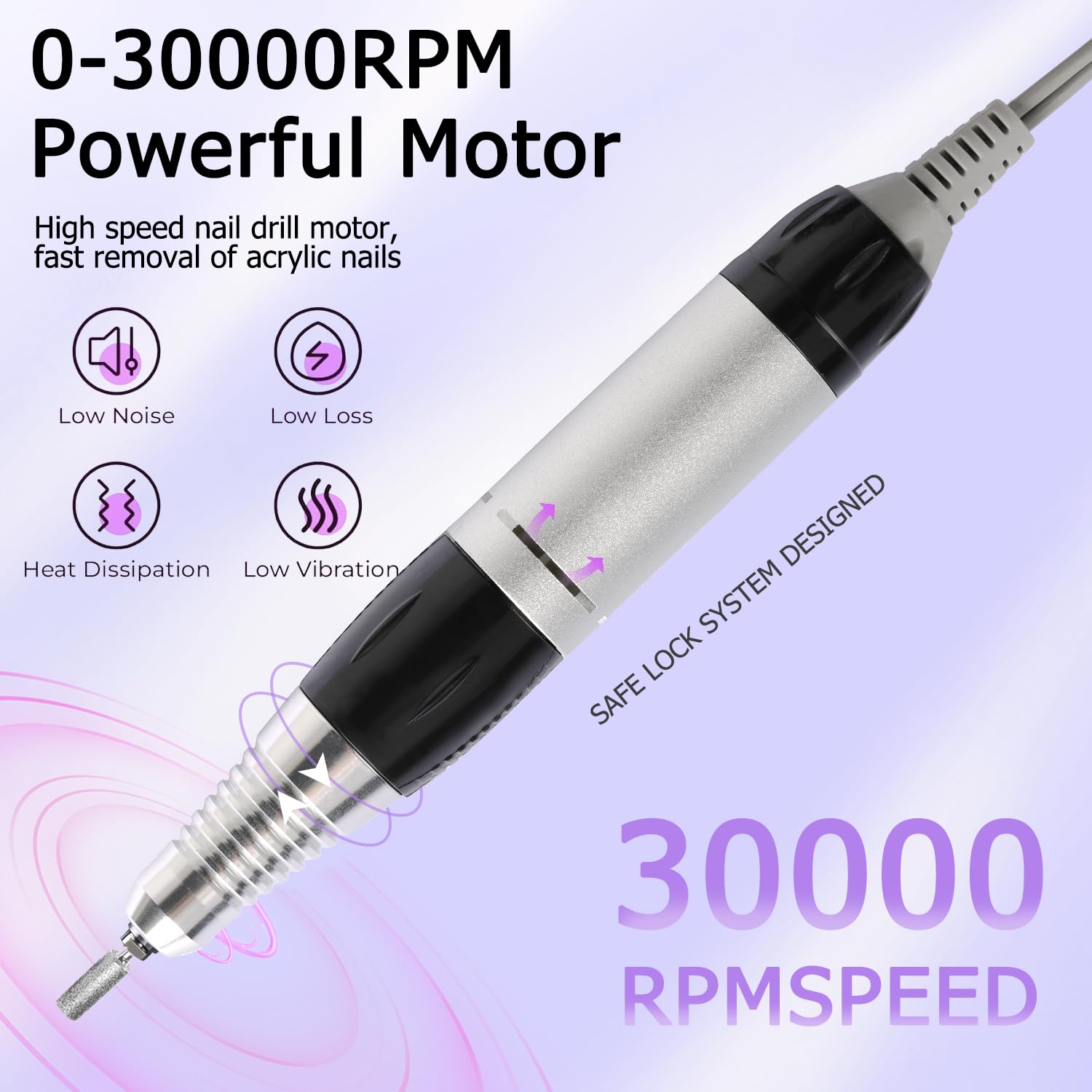 CoFashion Electric Nail Drill 30000RPM Efile Kit – 6 Bits & 6 Sanding Bands for Acrylic & Gel Nails