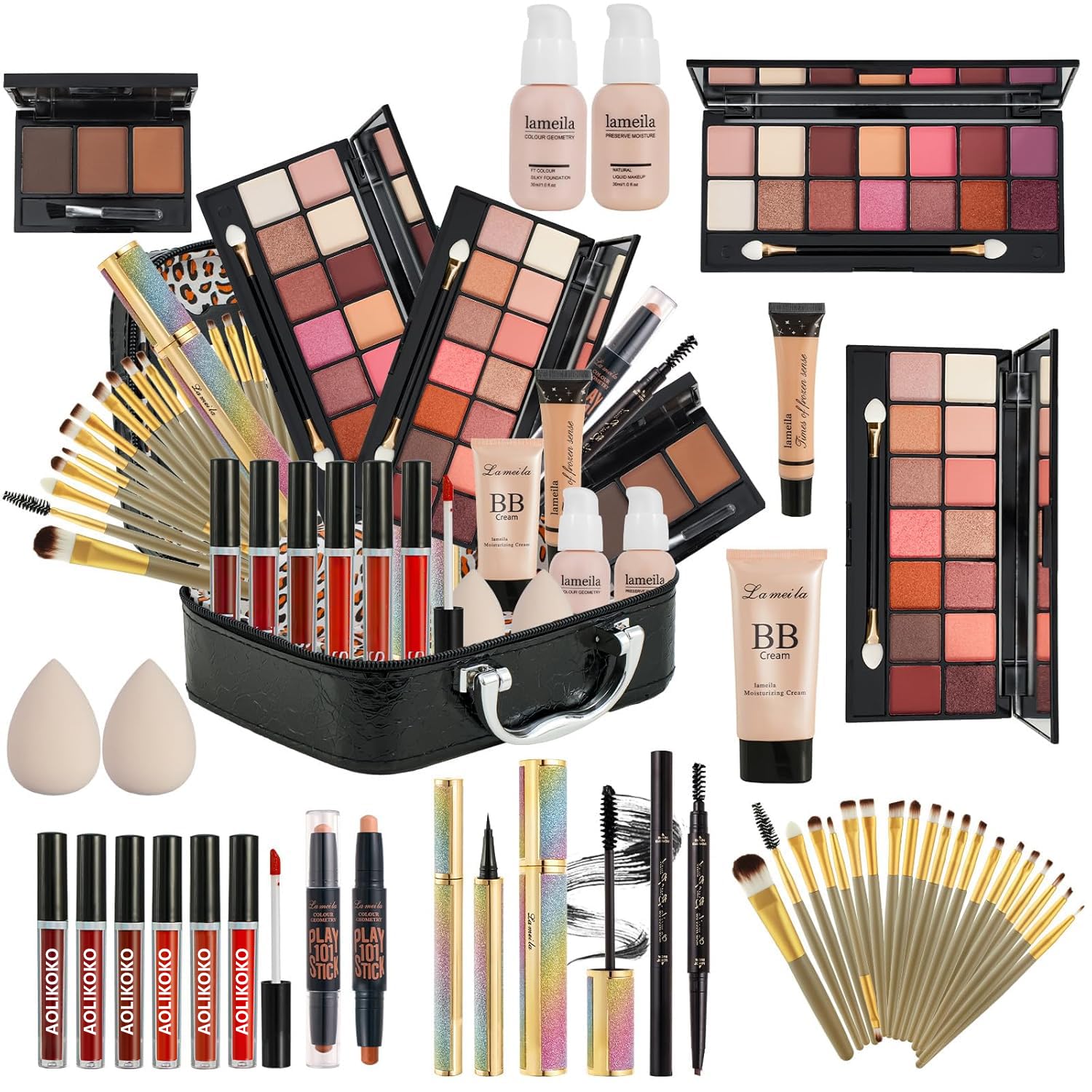 Coliusa All-in-One Makeup Kit for Women | Complete Set with Eyeshadow Palette, Foundation, Lip Gloss