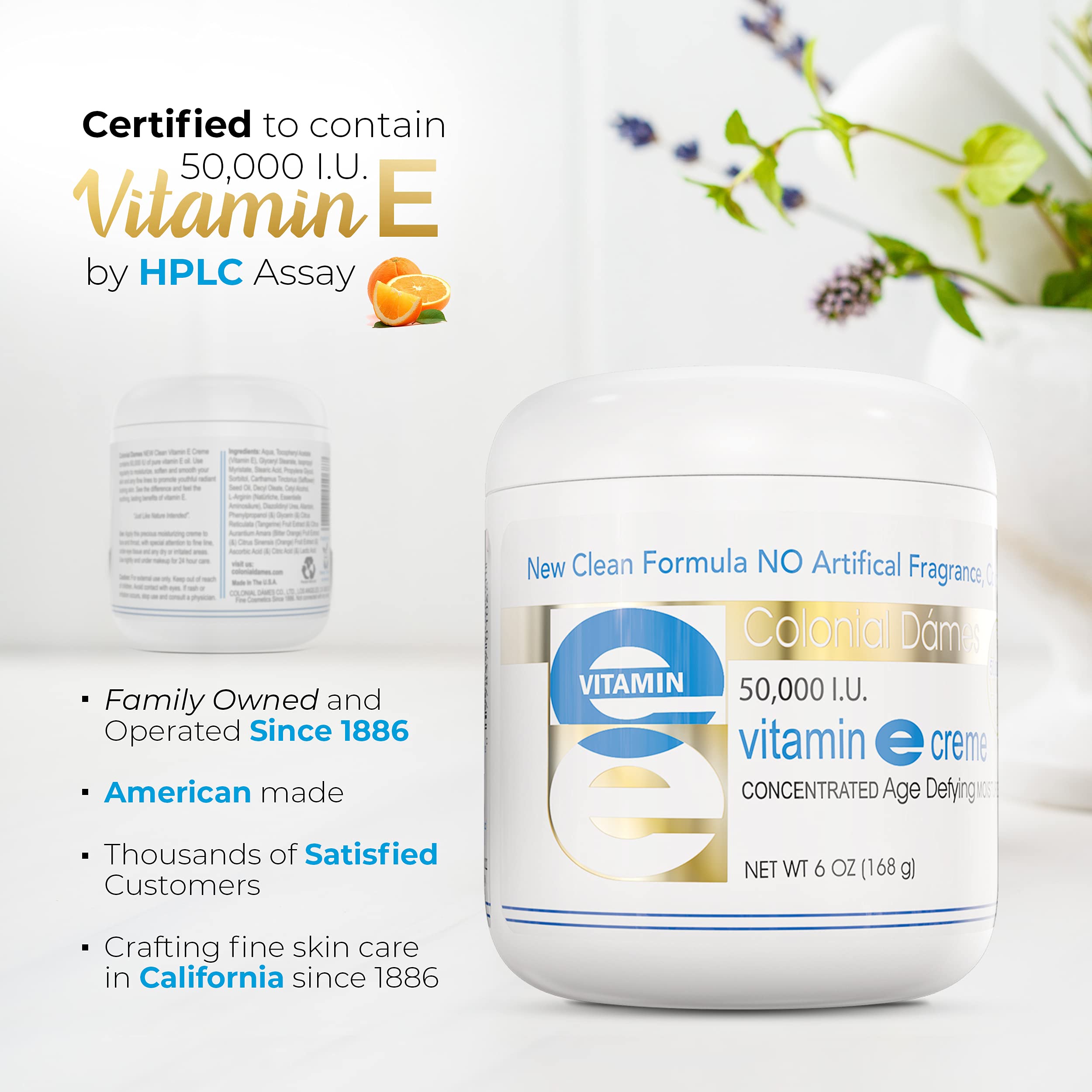 Colonial Dames High Potency 50,000 IU Vitamin E Moisturizer | Hydration for Dry Skin & Fine Lines