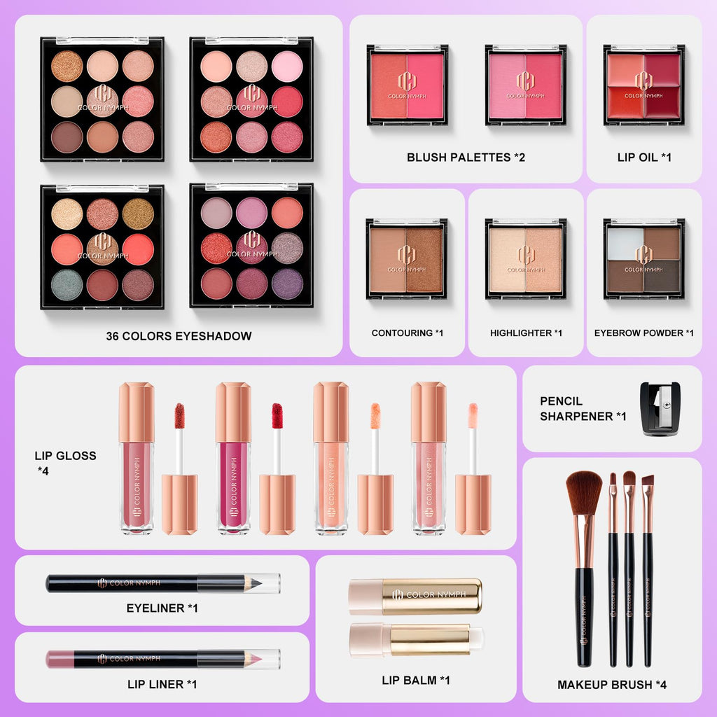 Color Nymph All-in-One Makeup Kit for Teens | 36 Eyeshadows, Lip Oils & More