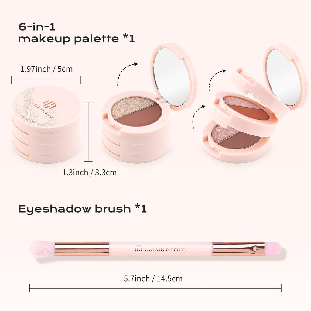 Color Nymph 6-Color Eyeshadow Palette — Travel-Size, Matte & Shimmer