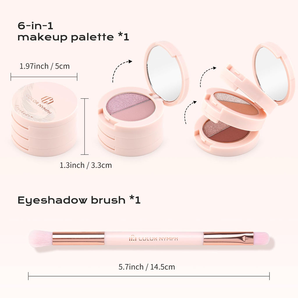 Color Nymph 6 Colors Eyeshadow Palette — 6-in-1 Travel-Size Shimmer & Matte Kit