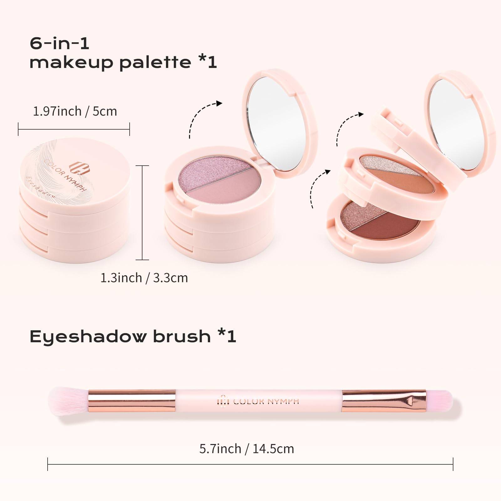 Color Nymph 6 Colors Eyeshadow Palette — 6-in-1 Travel-Size Shimmer & Matte Kit