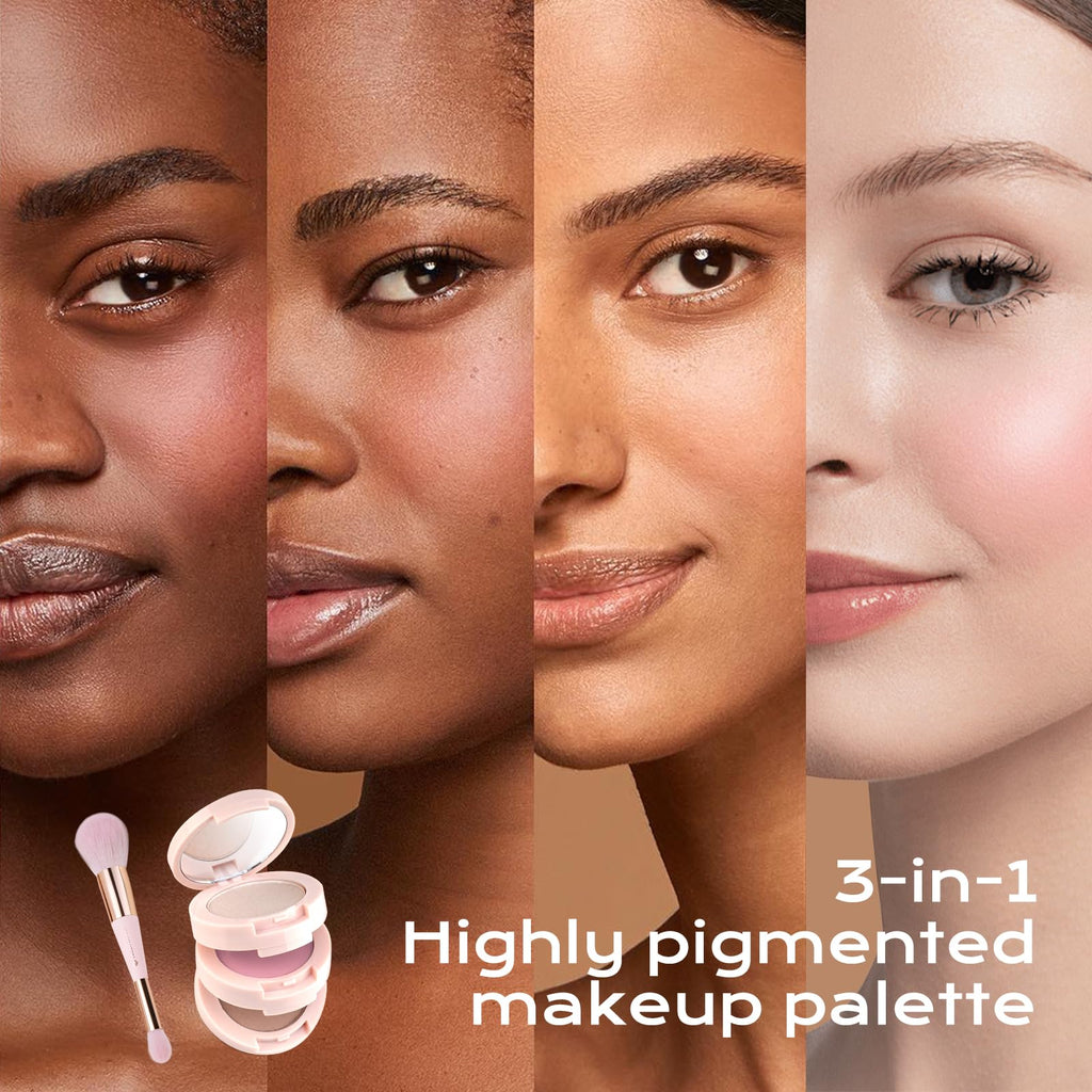 Color Nymph 3-Color Contour Blush Highlighter Palette – Pink | Travel-Size Makeup Kit