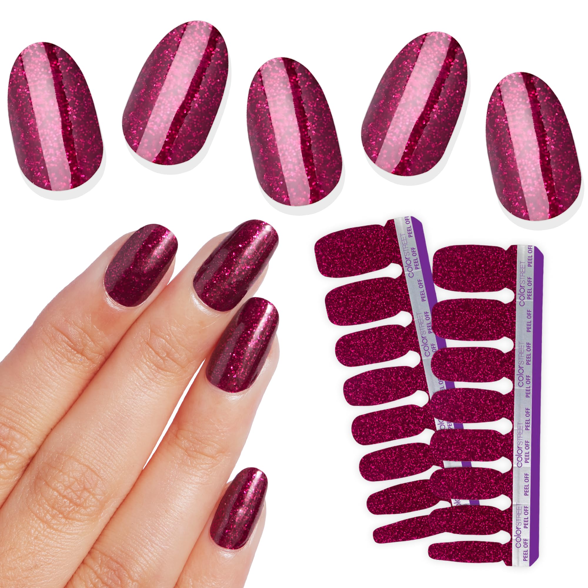 Color Street Rio Red Nail Strips – Burgundy Glitter, Easy Peel & Apply