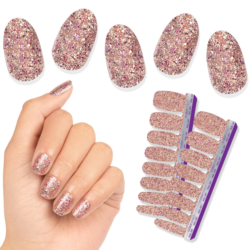 Color Street Tokyo Lights Nail Strips – Pink Gold Glitter & Fuchsia Finish