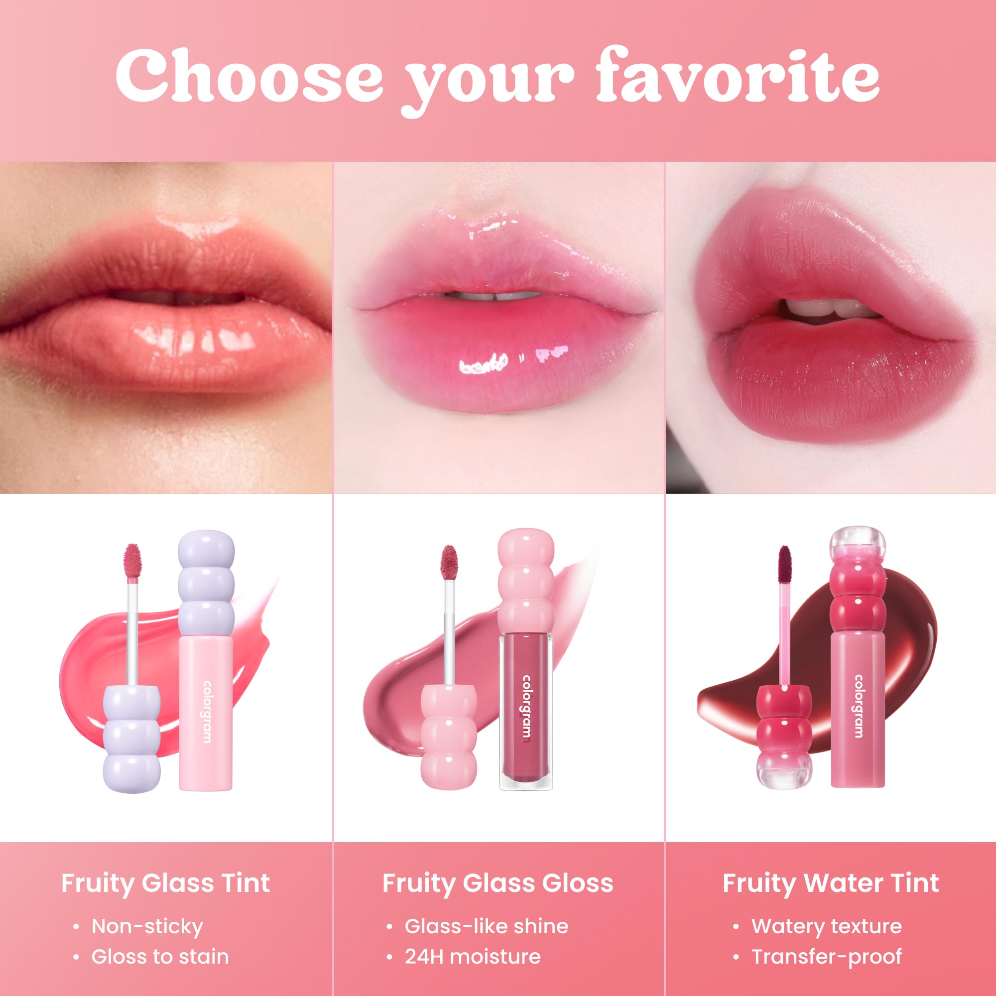 COLORGRAM Fruity Glass Tint 02 Dewy Grapefruit – Korean Long Lasting & Waterproof Lip Stain