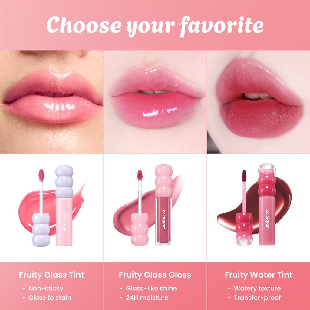 COLORGRAM Fruity Glass Tint #1004 Pink Gloss – Hydrating Lip Gloss with All-Day Shine