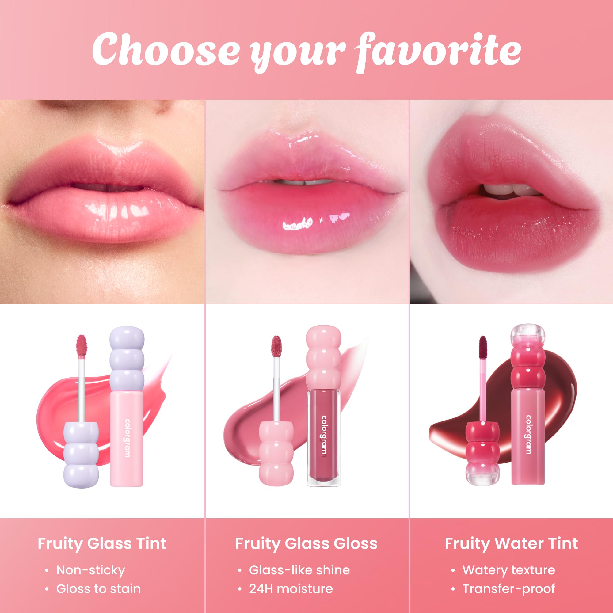 COLORGRAM Fruity Glass Tint #1004 Pink Gloss – Hydrating Lip Gloss with All-Day Shine