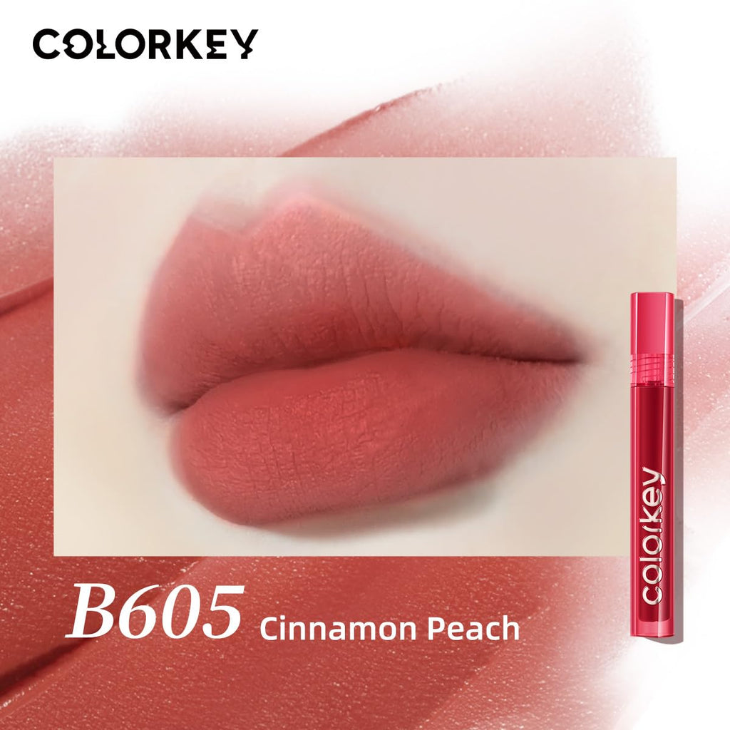 COLORKEY Airy Velvet Lip Tint – Matte Finish, Long-Wear Color in Cinnamon Peach (B605) | Non-Drying, Non-Sticky