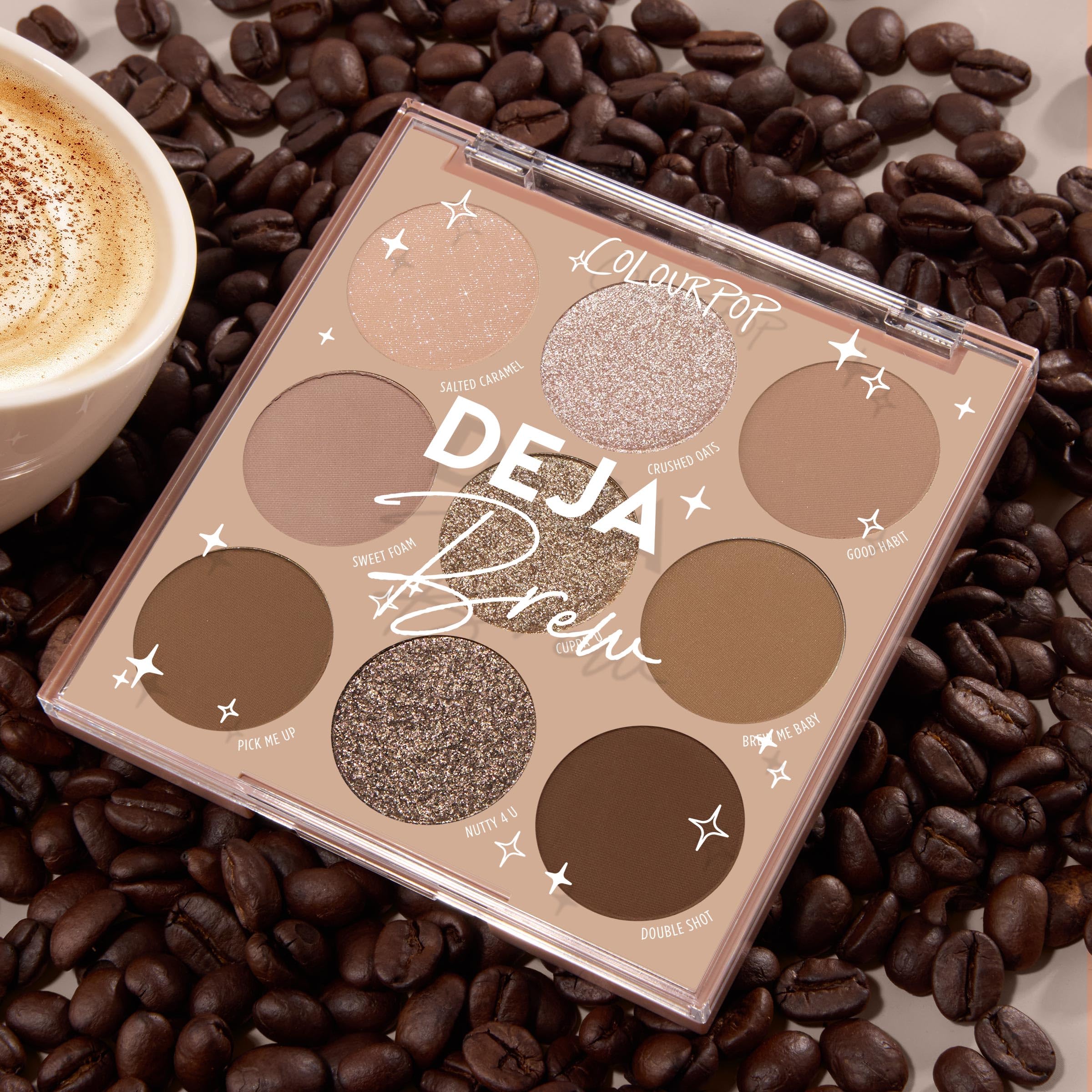 ColourPop Deja Brew Eyeshadow Palette – Cool-Toned Nude Shades, Matte & Metallic Finishes