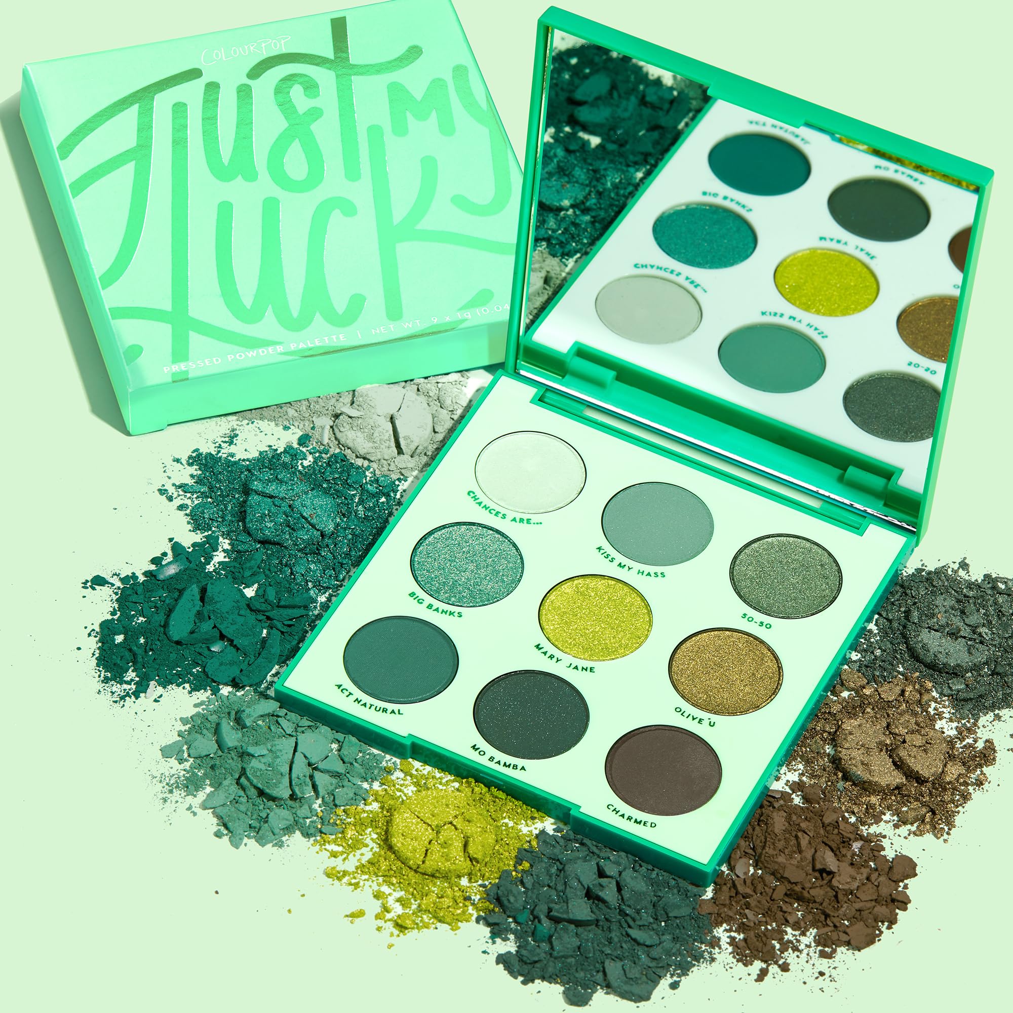 ColourPop Just My Luck Green Eyeshadow Palette | 9 Matte & Metallic Greens, Long-Wearing, 0.3 oz