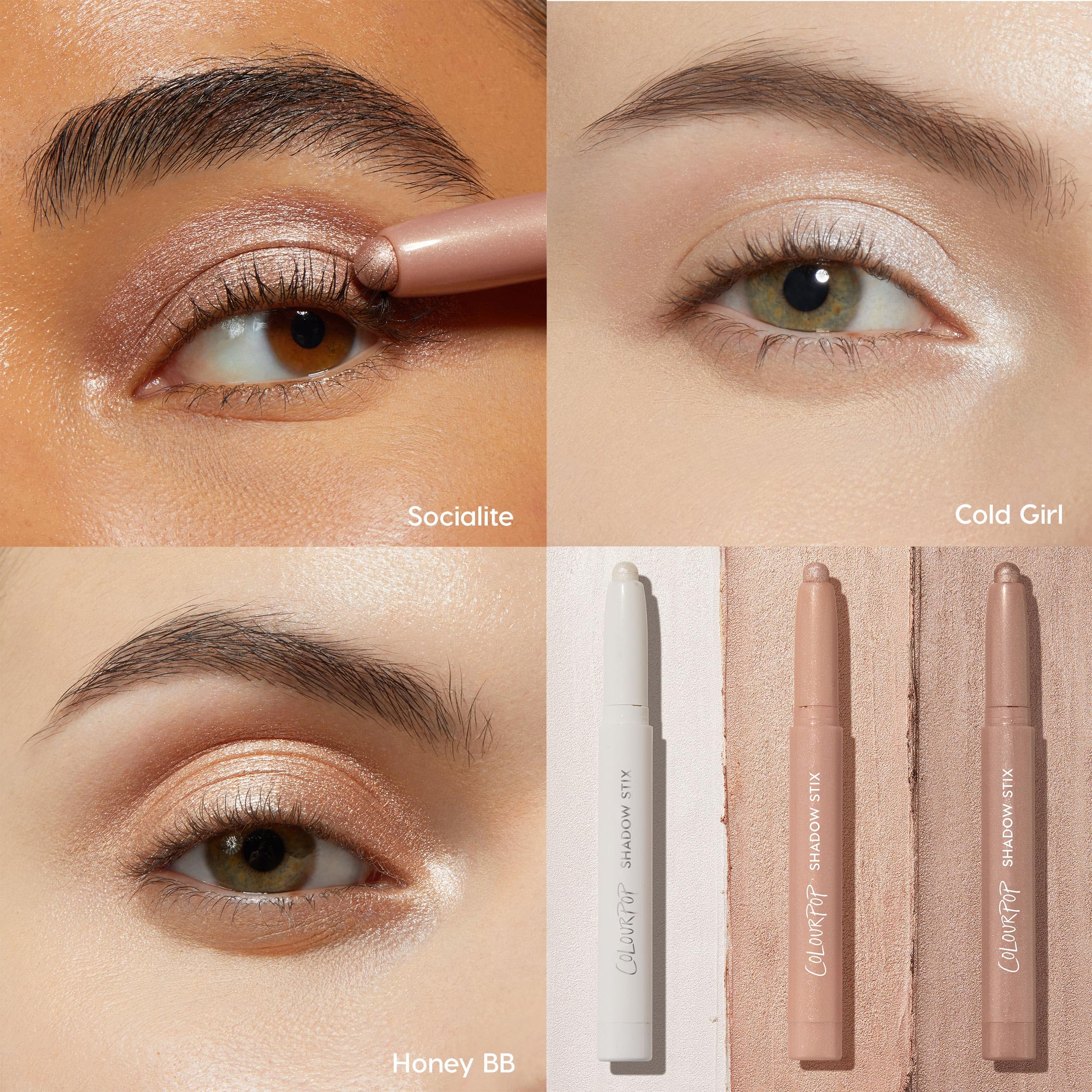 ColourPop Shadow Stix Metallic Neutrals Kit – Vegan, Cruelty-Free Cream Eyeshadow Trio
