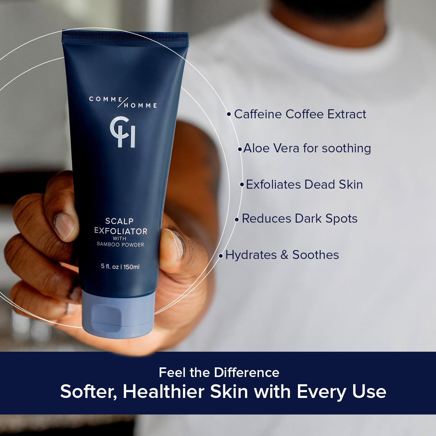 Comme Homme Scalp Exfoliator for Bald Men – Detoxifying Pre-Shave Scrub with Bamboo, Glycolic Acid, Aloe & Caffeine (5 fl oz / 150 ml)