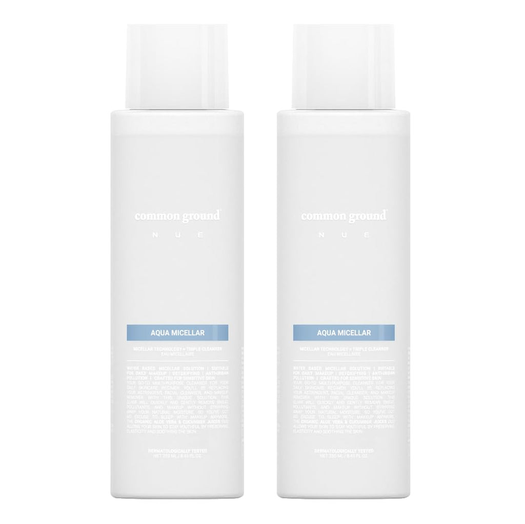 COMMON GROUND NUE Aqua Micellar 3-in-1 Cleanser: Makeup Remover, Astringent, Hydrating | Aloe Vera & Cucumber | Pack of 2