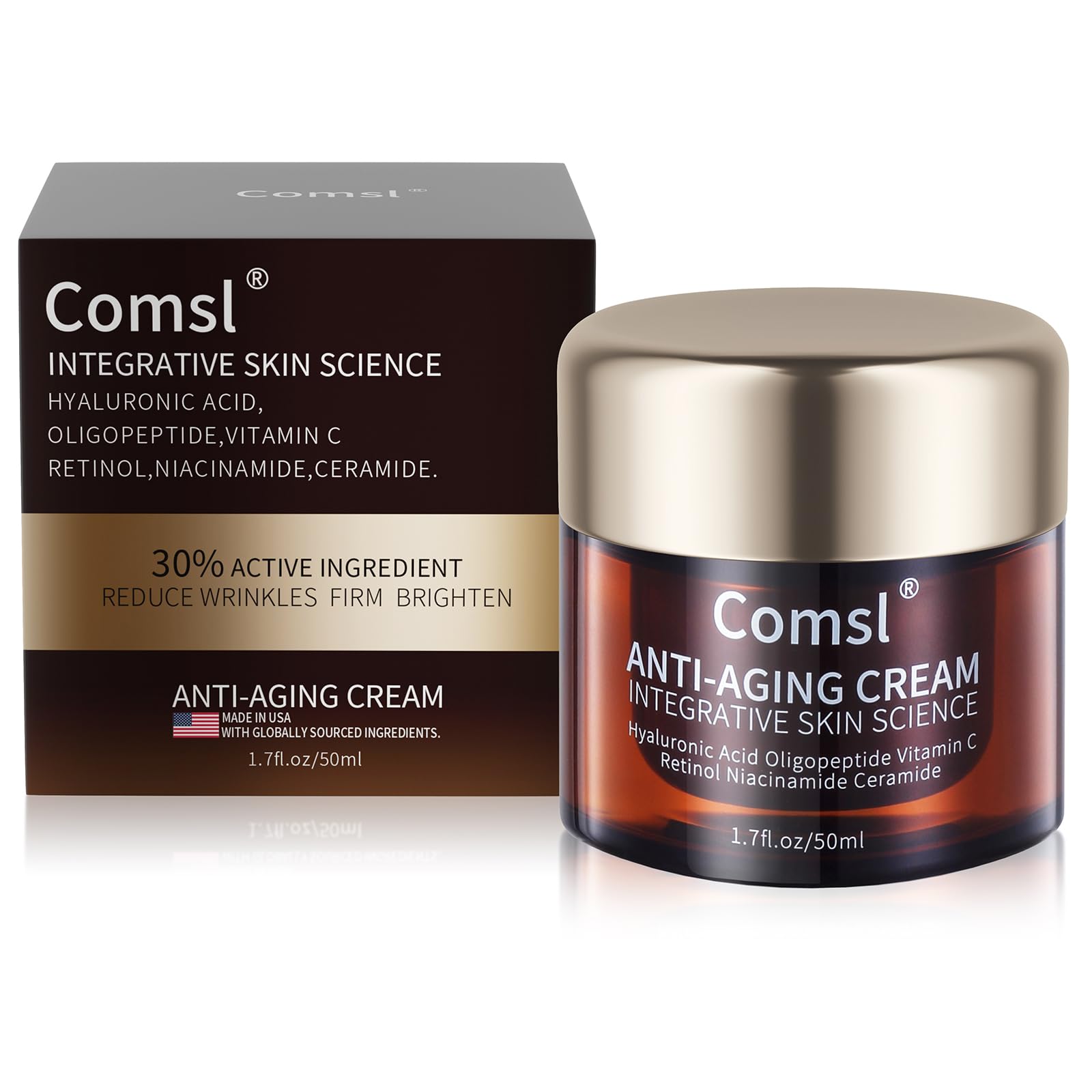 comsl US-Made Retinol Vitamin C Niacinamide Moisturizer – 30% Active, SGS Certified, 1.7 fl oz