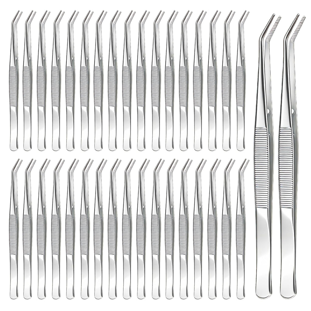 CONEHOY 36 Pcs Stainless Steel Tweezers – Curved Serrated Tip Multipurpose Forceps