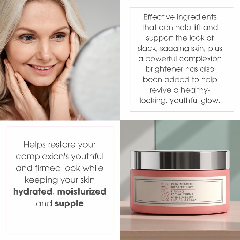 Consult Beaute Champagne Lift Firming Facial Moisture Cream – Temporary Skin Tightener for Face & Neck