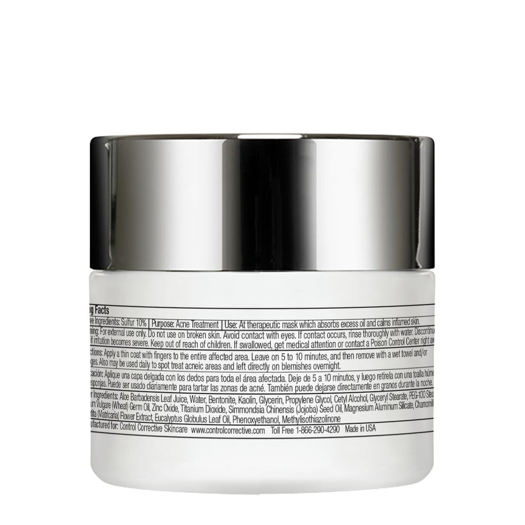 CONTROL CORRECTIVE Sulfur Calming Mask – 10% Sulfur with Aloe & Clay, Oil Control, Soothing Care, 2 oz