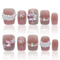 COOLYOUNG Handmade Pink Short Press On Nails – 15 Pcs, Ballet Design, Quick 3-Minute Application