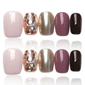 COOLYOUNG 25PC Short Glitter Press-On Nails | Soft Gel Acrylic, Reusable, Blush Pink & Black Mix