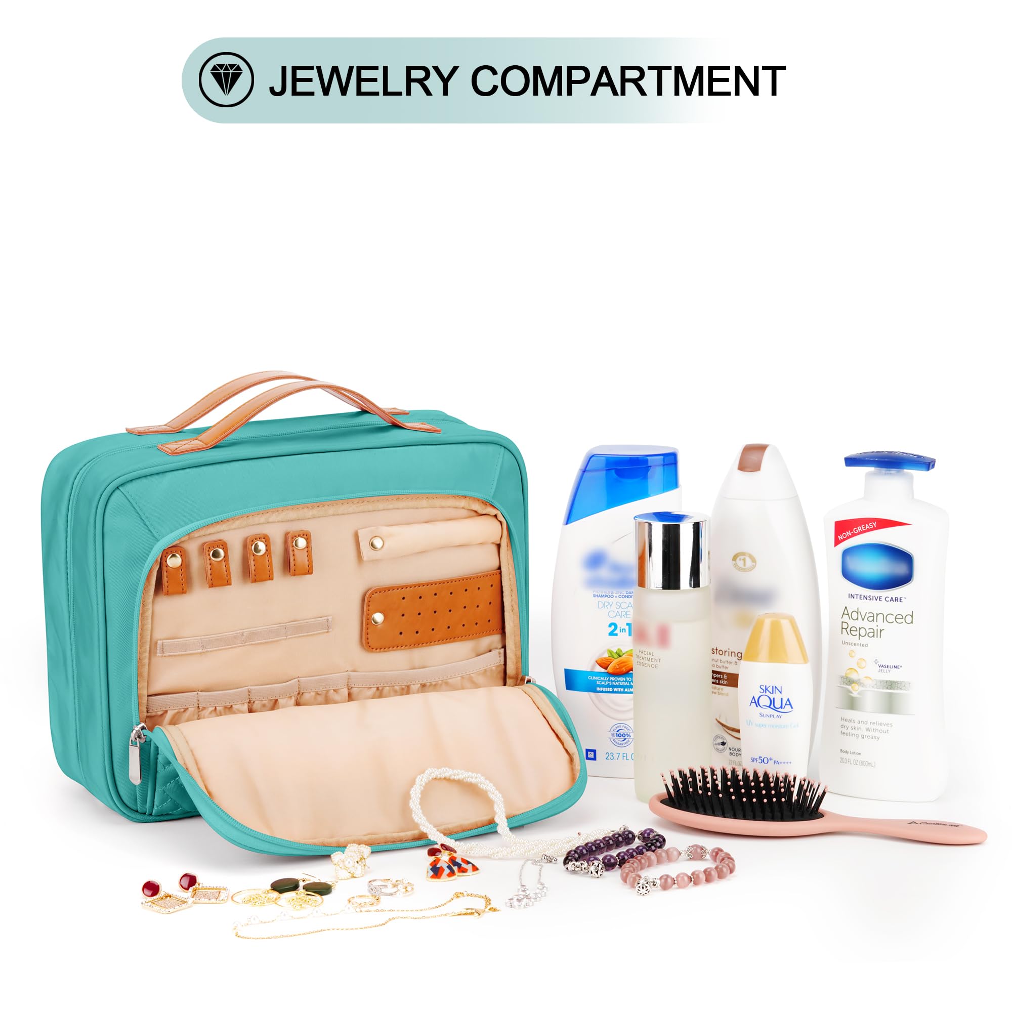 COOSKY Travel Hanging Toiletry Bag with Jewelry Organizer – Extra Large, Waterproof, Blue