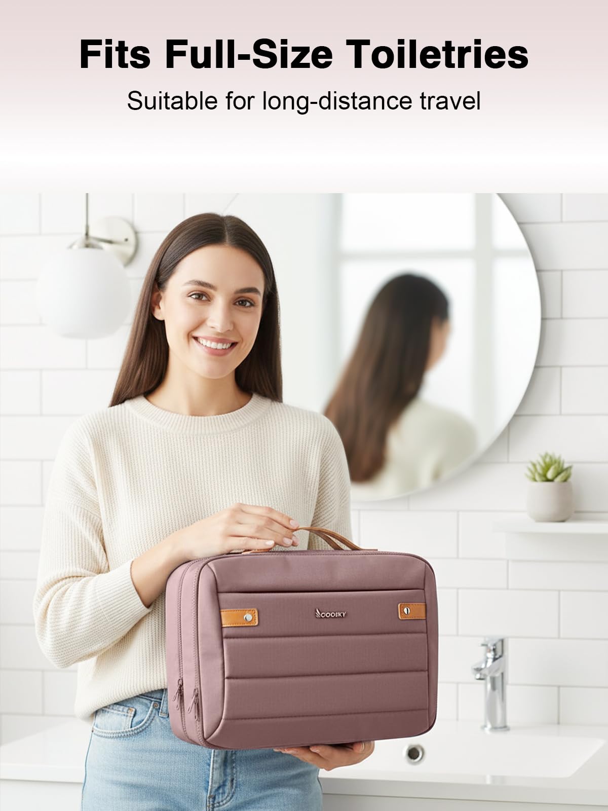 COOSKY Women's Hanging Toiletry Bag | Waterproof Travel Cosmetic Organizer with Jewelry Storage – Large Capacity, Dark Purple