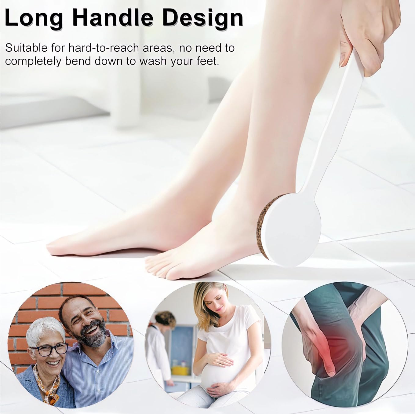 CopesFuda Curved Handle Pumice Stone 13.7 Inch – Ergonomic, Non-Slip Foot Scrubber for Shower