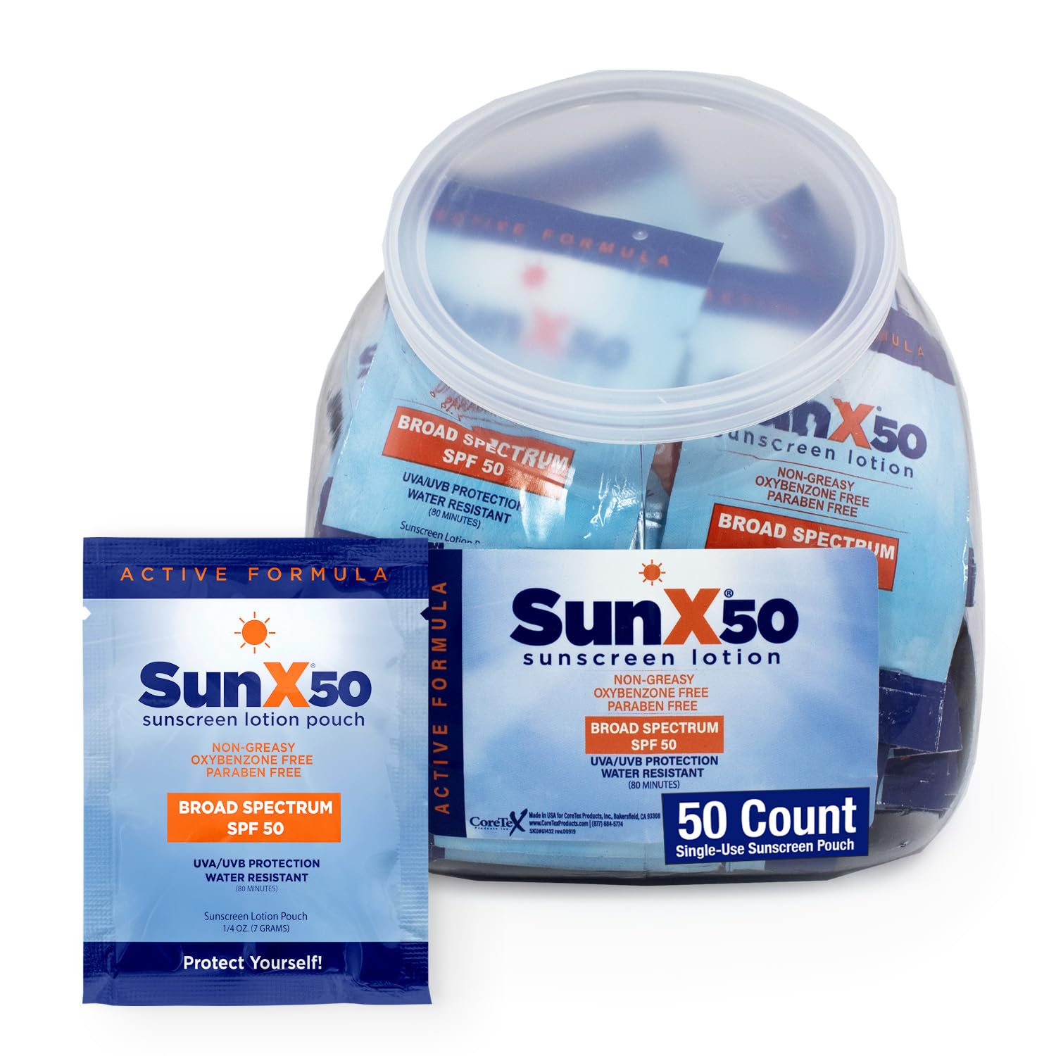 CoreTex Sun X 50 SPF Packets – Reef-Safe, Oil-Free, No White Cast, 80-Minute Water Resistance (50 Packets)