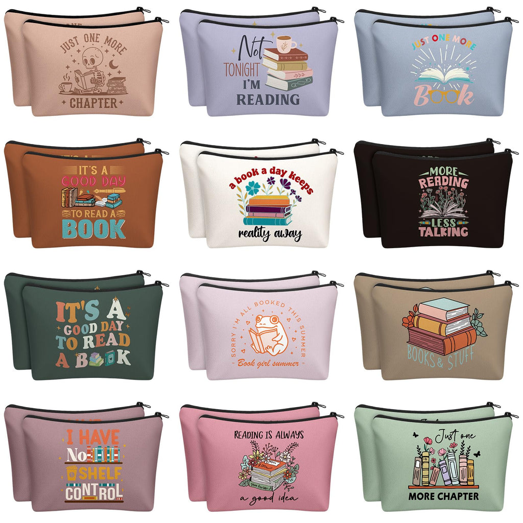 Cosblank 24 Pcs Book Club Gifts Makeup Bags for Women – 8.7 x 6 Inch Bookish Pouches