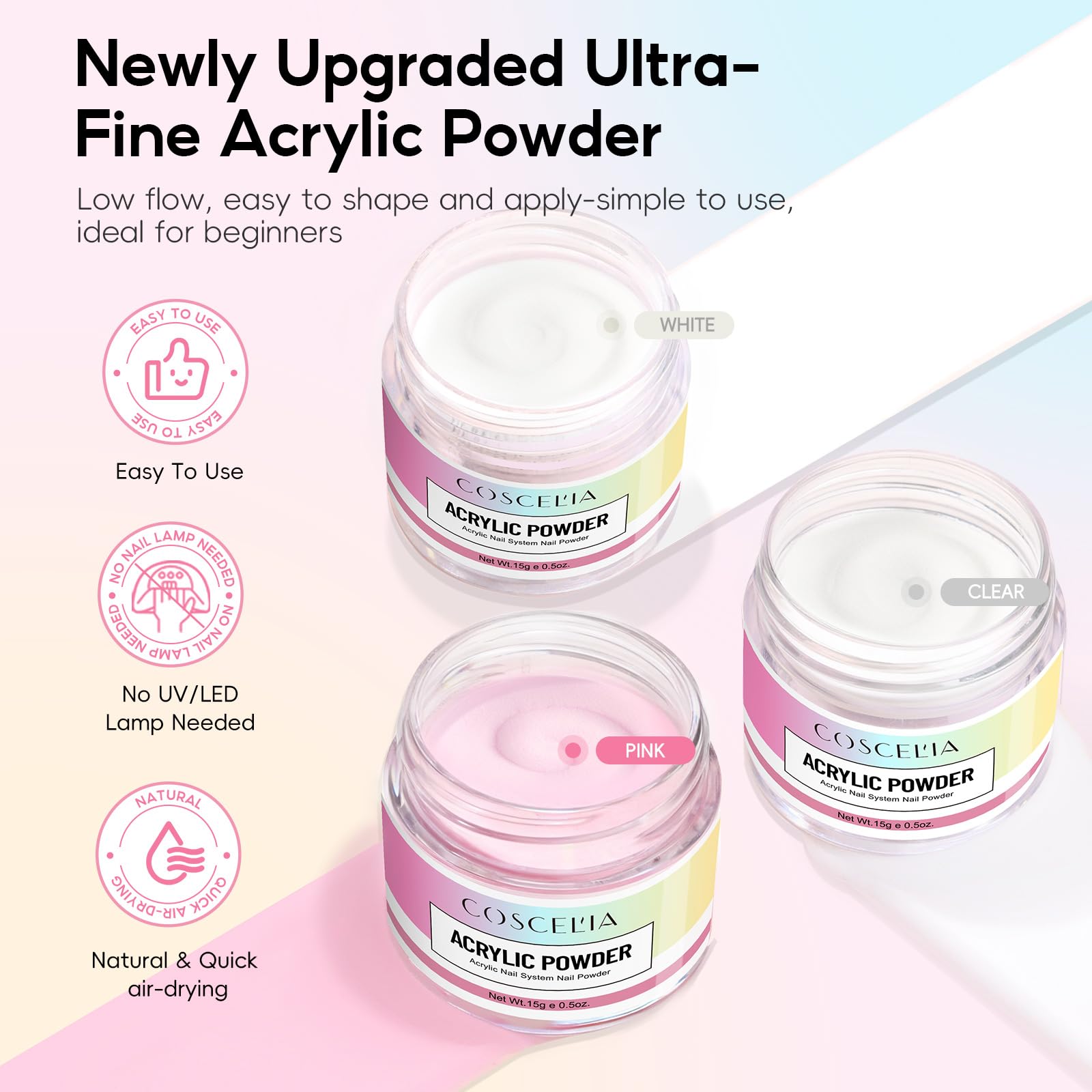 COSCELIA Acrylic Nail Kit for Beginners — All-in-One Gel Polish, Acrylic Powder, Drill & UV Light