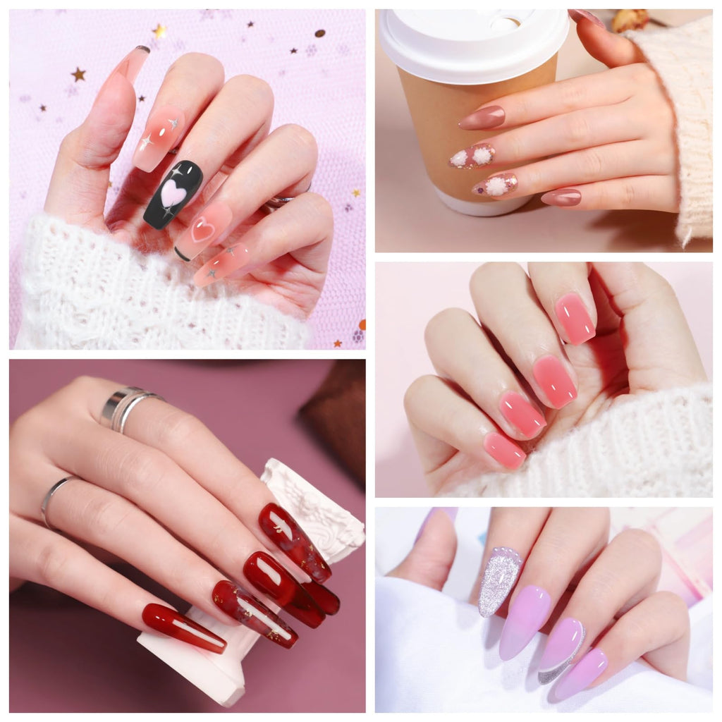COSCELIA Jelly Gel Polish Set 25pc – Brown Spring Colors, Translucent Milky Gel Nail Polish