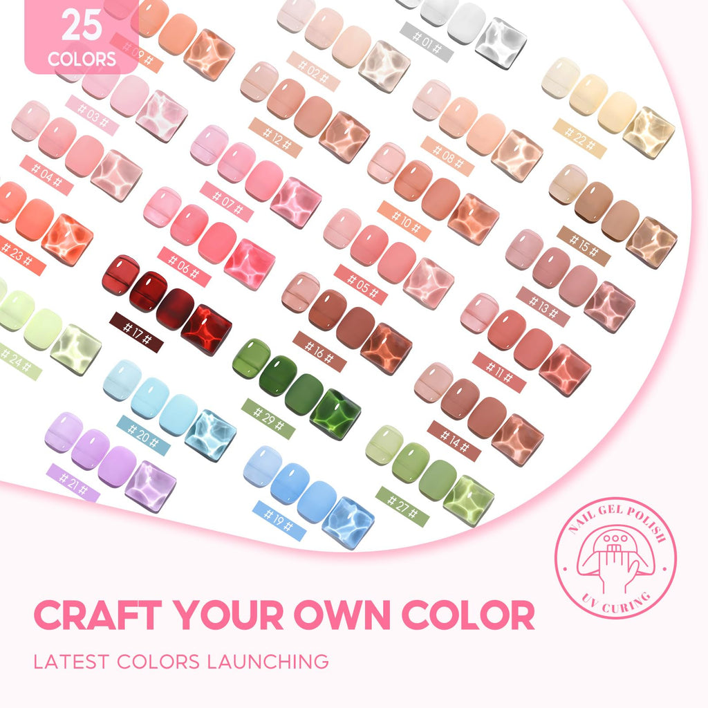 COSCELIA Jelly Gel Polish Set 25pc – Brown Spring Colors, Translucent Milky Gel Nail Polish