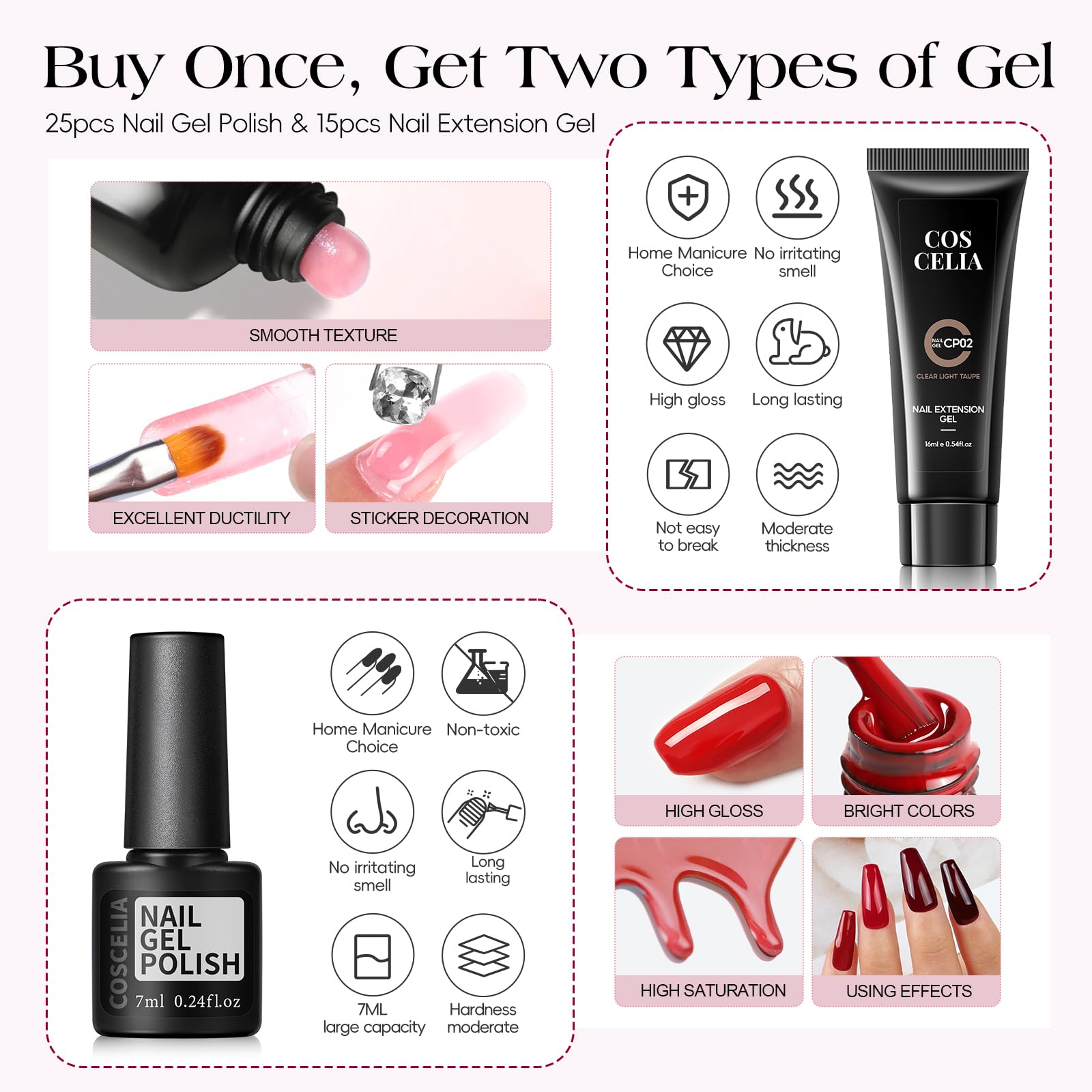 COSCELIA 67pc Gel Nail Kit with UV Light | 25 Gel Polishes + 15 Poly Extension Gels – Beginner Friendly