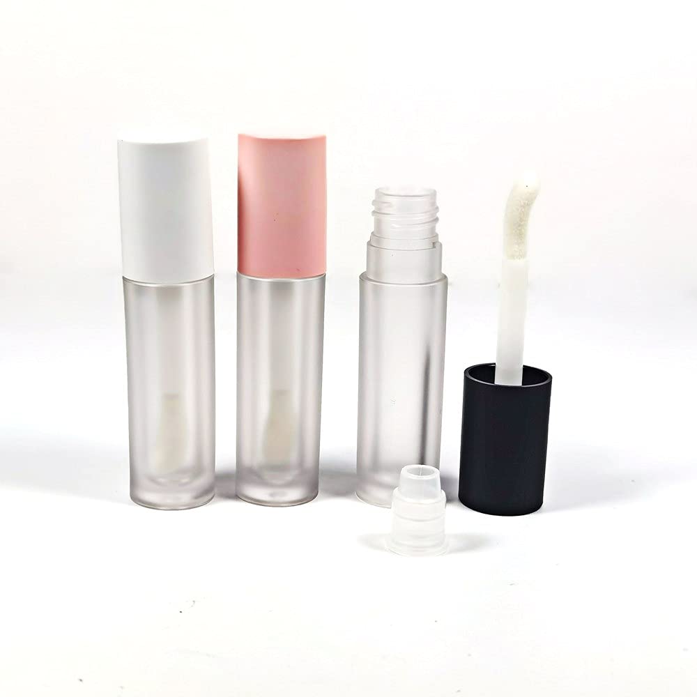 COSIDEA 24pcs 5ml Empty Lip Gloss Tubes with Stopper and Big Brush – Frosted Bottle, Pink Cap