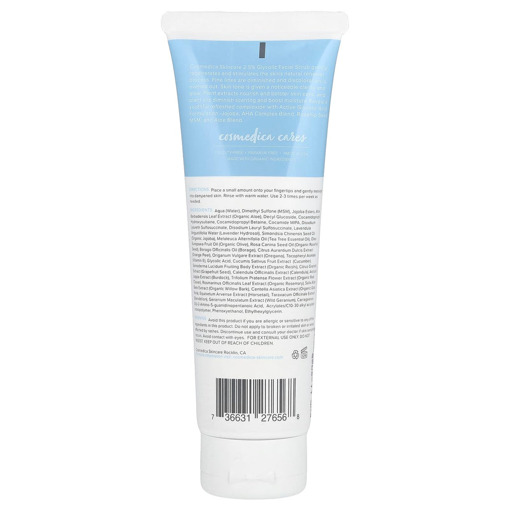 Cosmedica Glycolic Acid 2.5% Facial Scrub — Resurfacing Exfoliant for Brighter, Even-Toned Skin (4 oz)